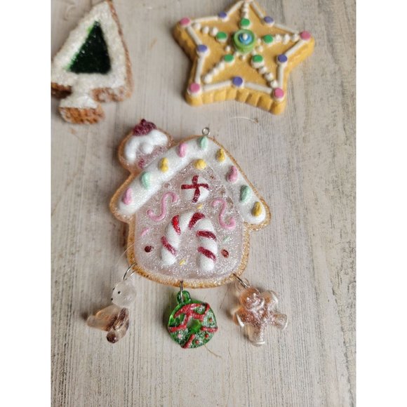 Glitter cannon falls gingerbread house Cookie Tree star set ornament Xmas - Picture 2 of 8